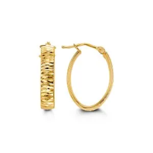 10K Yellow Gold Diamond Cut Oval Hoop Earrings