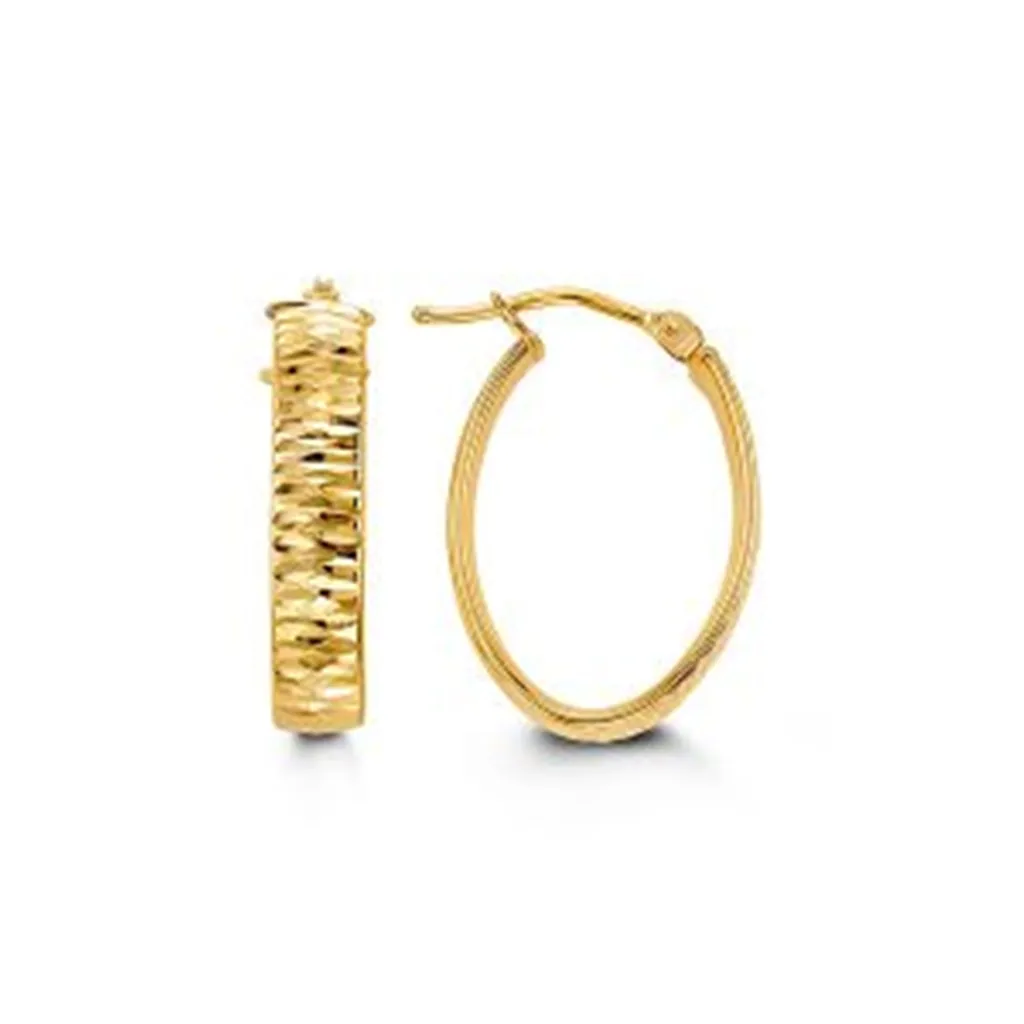 10K Yellow Gold Diamond Cut Oval Hoop Earrings