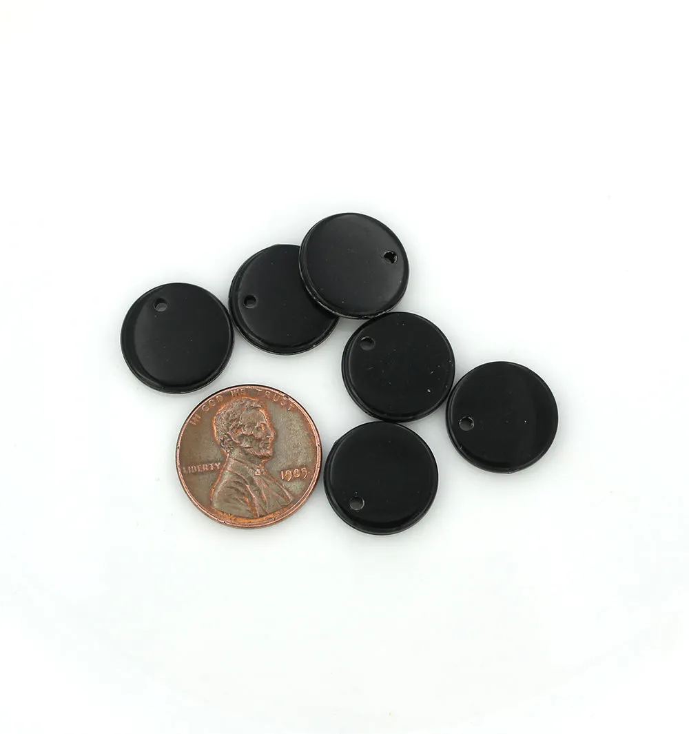 12 Black Round Acrylic Charms - Z817