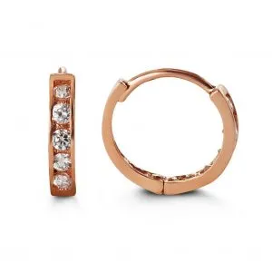 14K Rose Gold Cubic Zirconia Channel Hoop Kid's Earrings