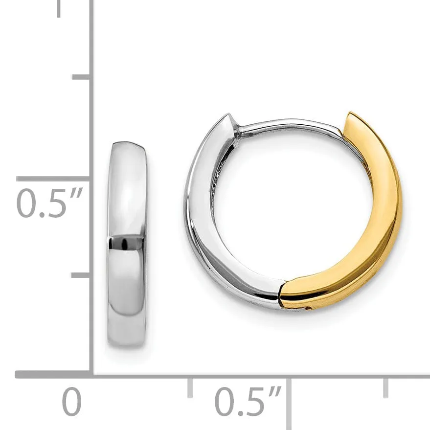 14K Two-tone Polished Hinged Hoop Earrings