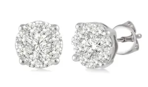 14K White Gold 1.00ctw Diamond Cluster Stud Earrings