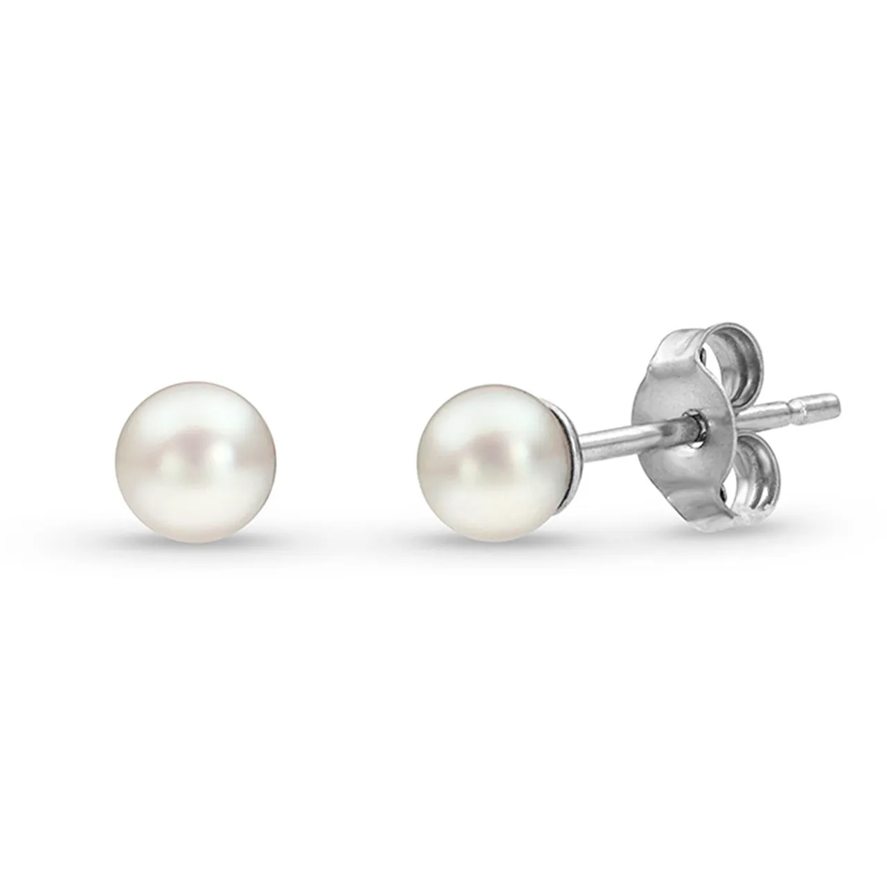 14K White Gold 3-3.5mm Akoya Pearl Stud Earrings