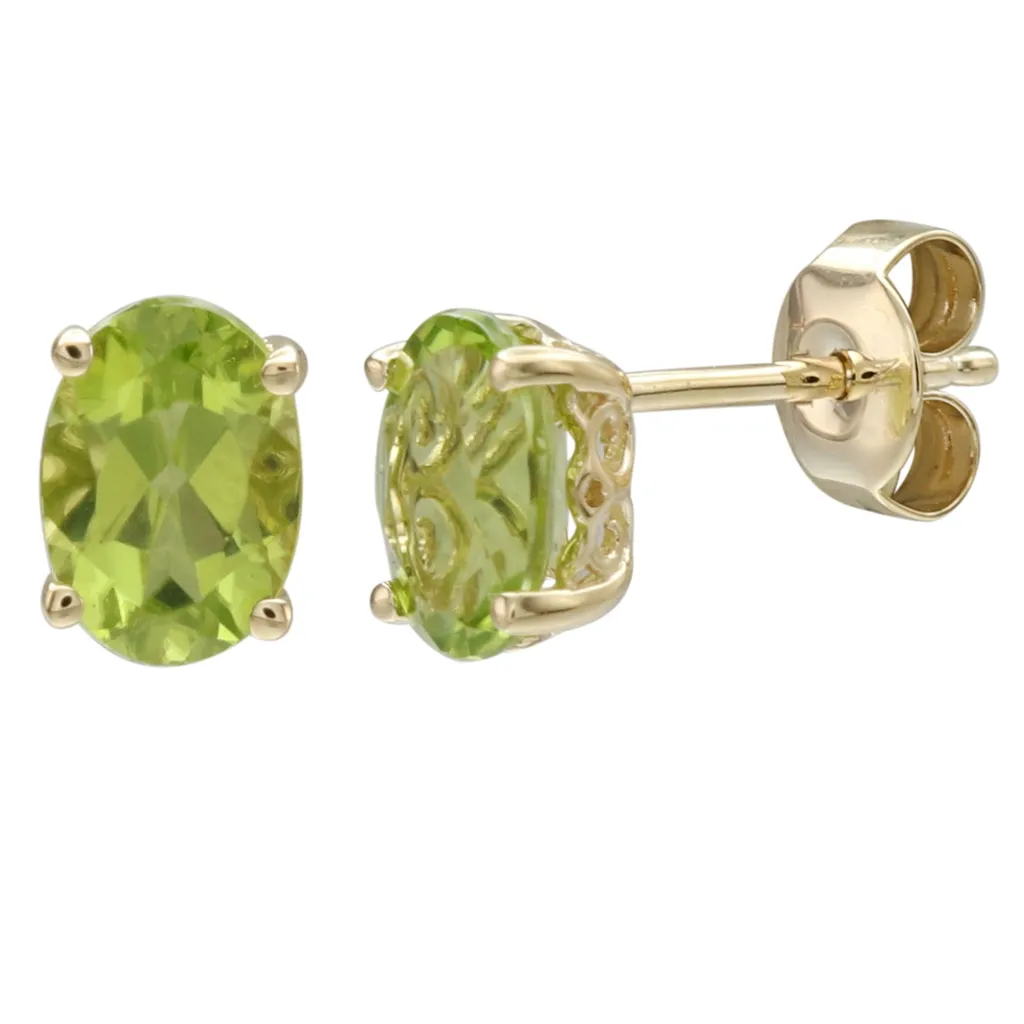 14K Yellow Gold 2.02ctw Oval Peridot Stud Earrings