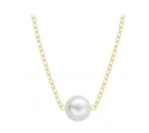 14K Yellow Gold 4mm Cultured Princesse Pearl Solitaire Necklace