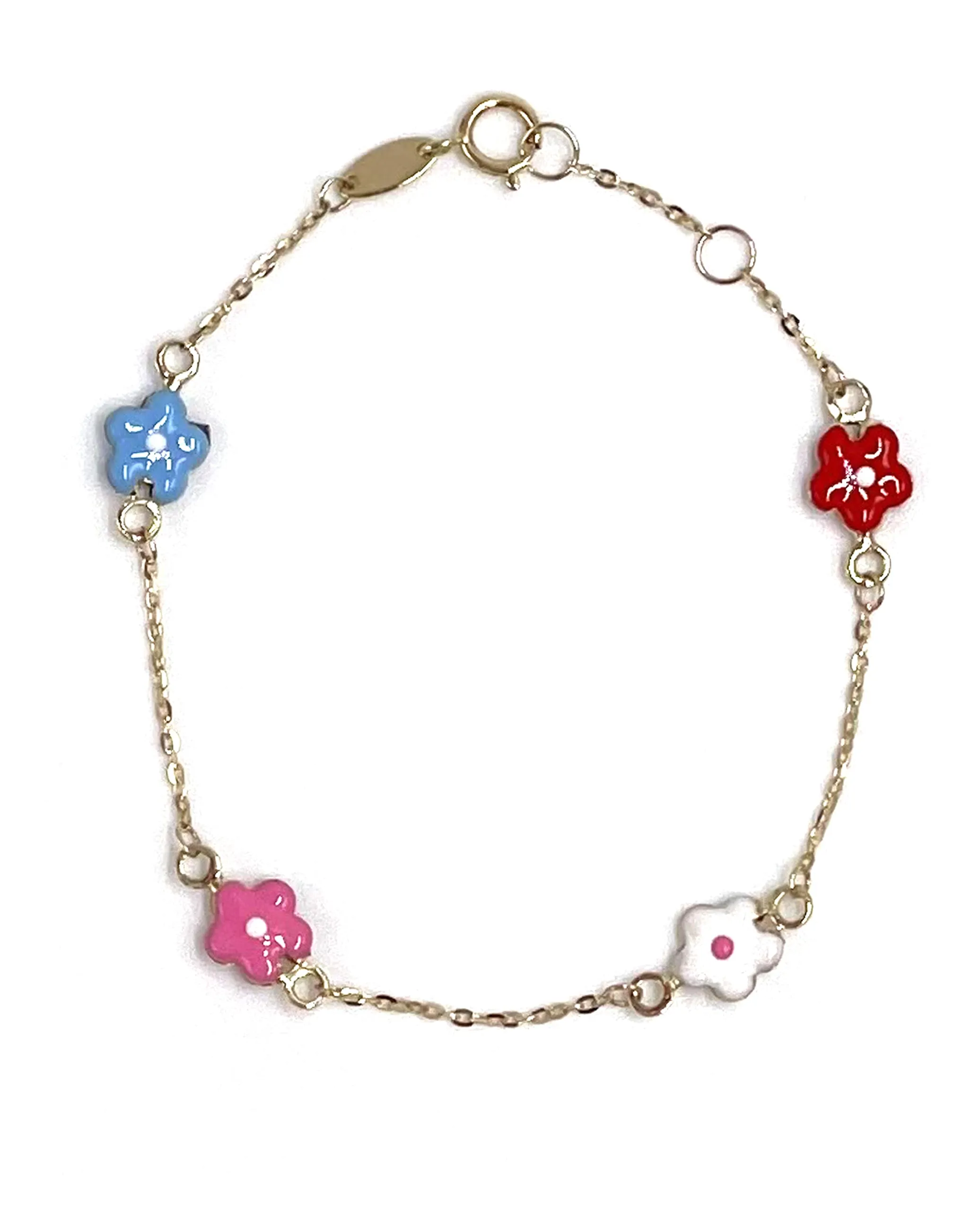 14K Yellow Gold Colorful Flower Bracelet