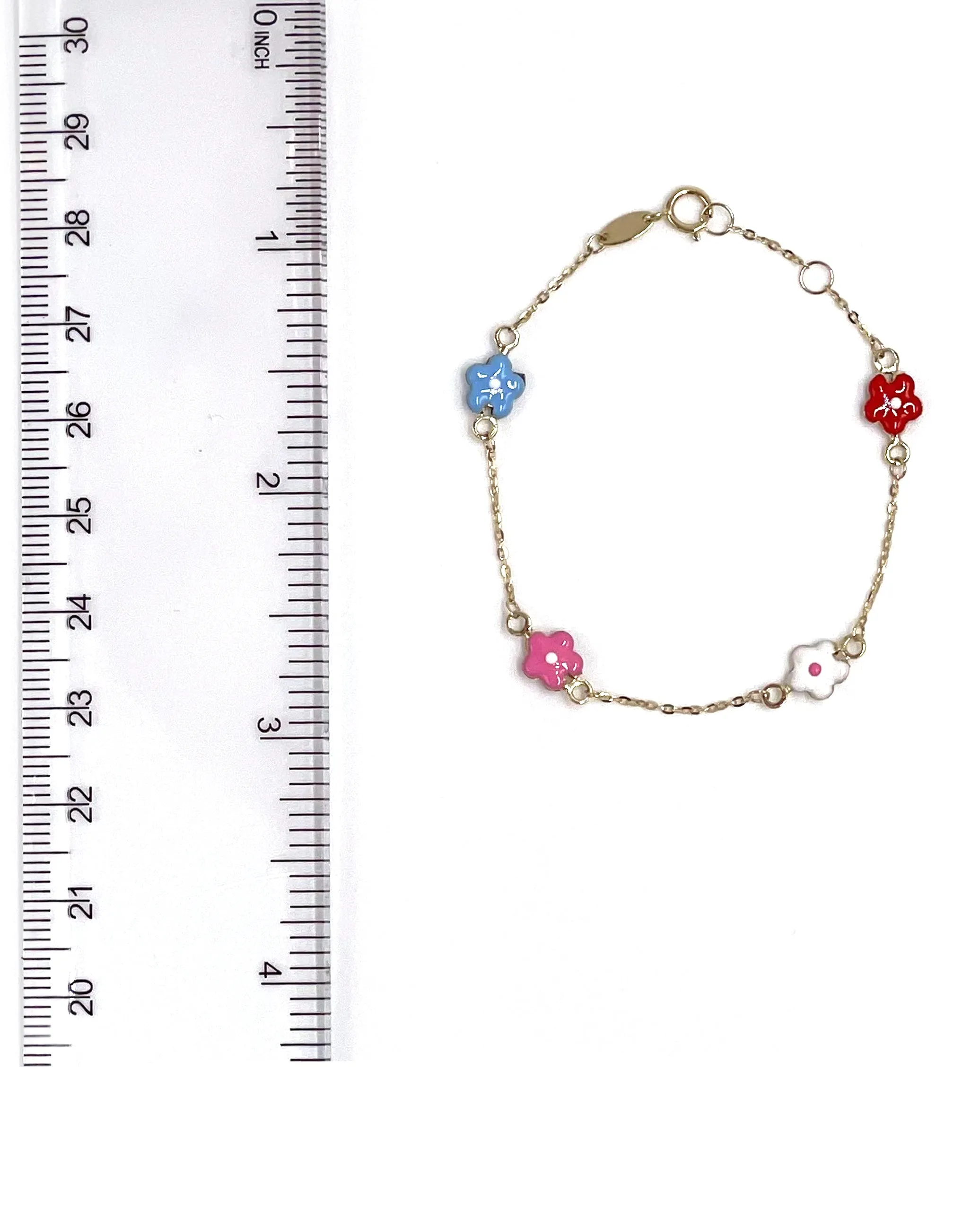 14K Yellow Gold Colorful Flower Bracelet