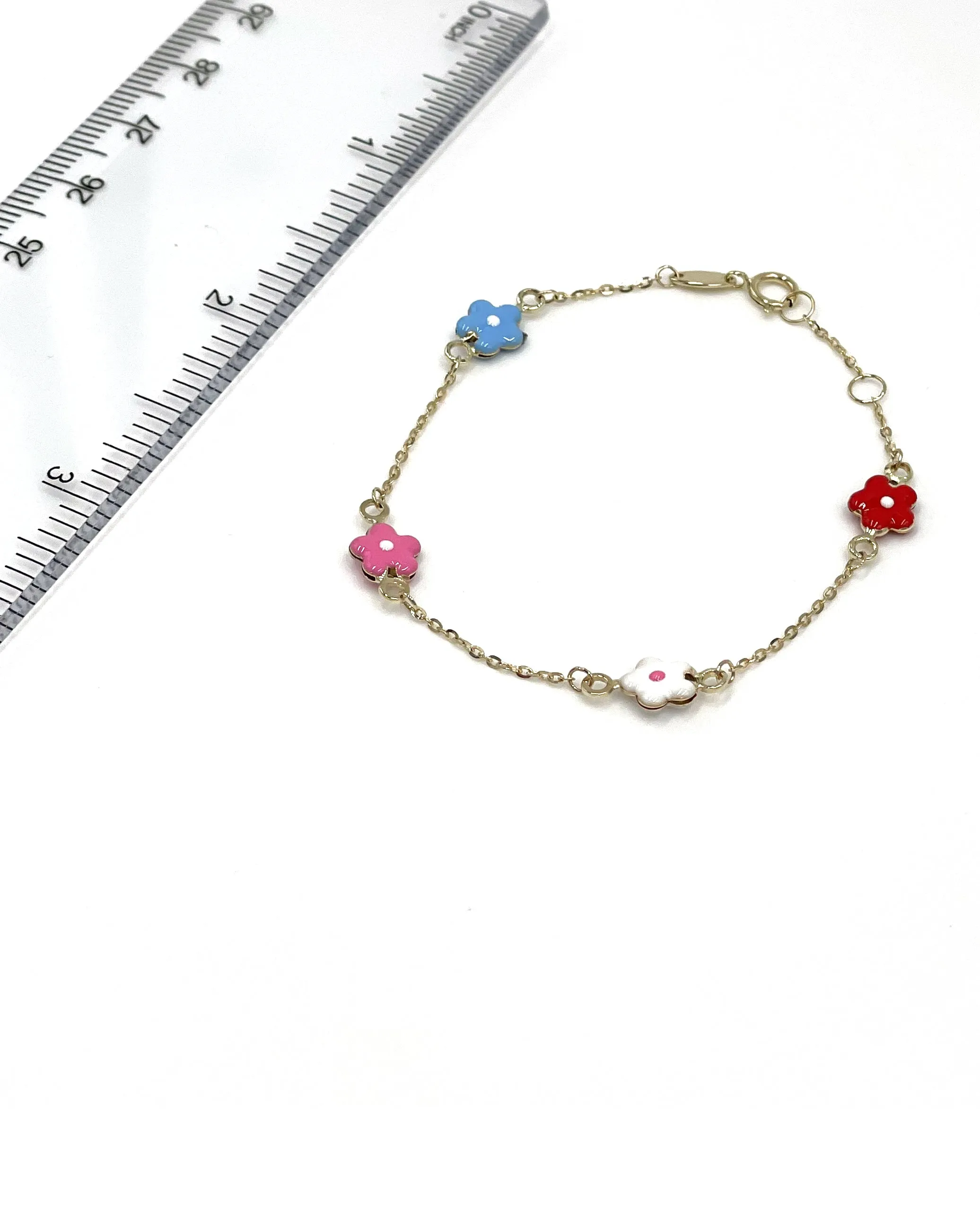 14K Yellow Gold Colorful Flower Bracelet