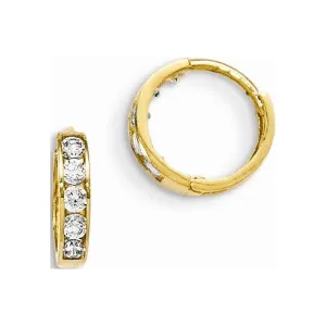 14K Yellow Gold Cubic Zirconia Channel Hoop Kid's Earrings