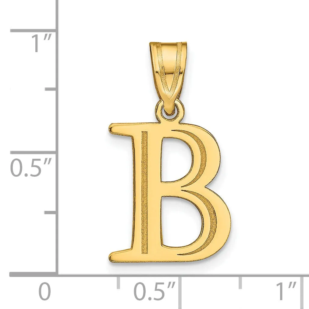 14k Yellow Gold Etched Finish Block Letter B Initial Design Pendant