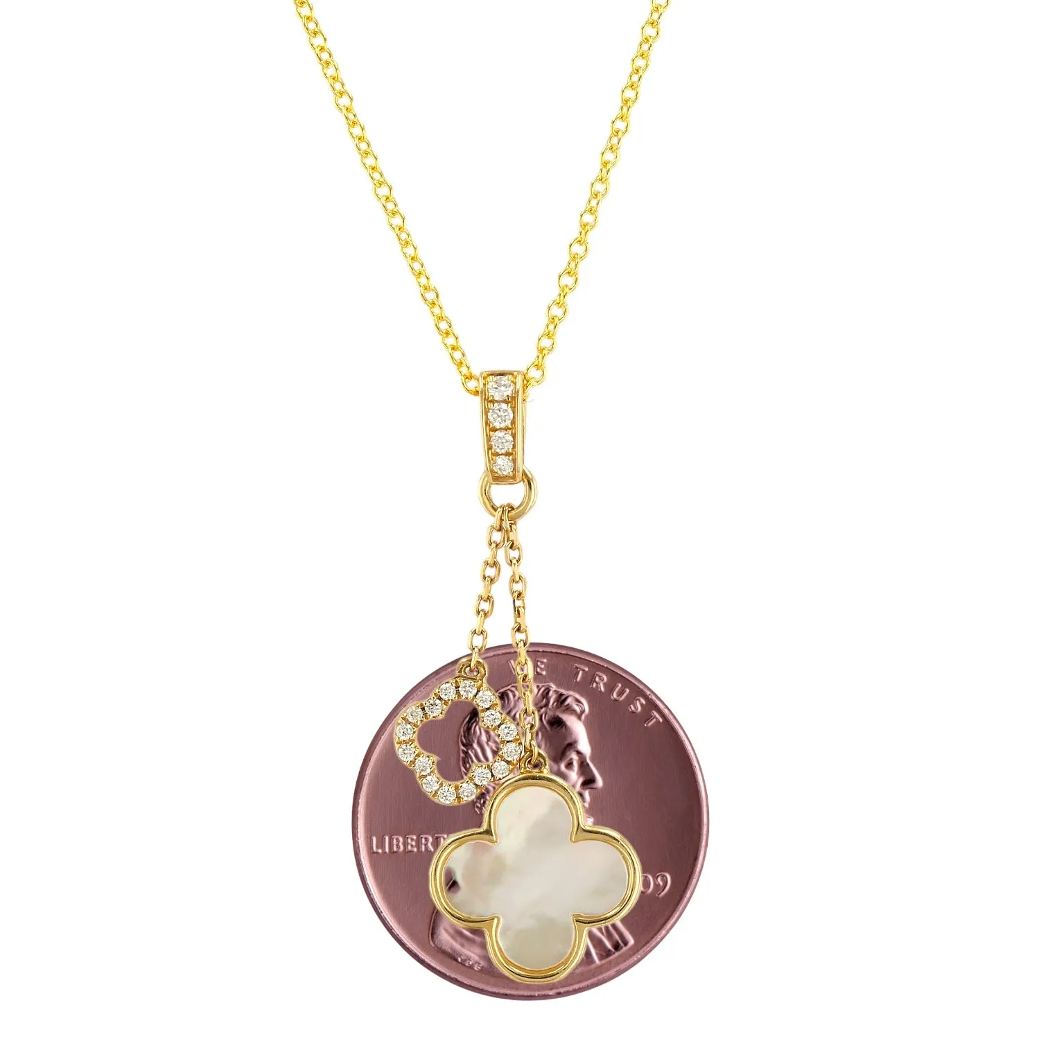 14K Yellow Gold Mother of Pearl Clover and Diamonds EFFY Brand Necklaces -