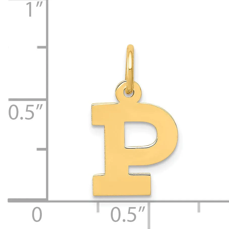 14k Yellow Gold Small Block Design Letter P Initial Pendant