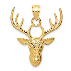 14K Yellow Gold Solid Polished Finish Deer Head With Antilles Design Charm Pendant