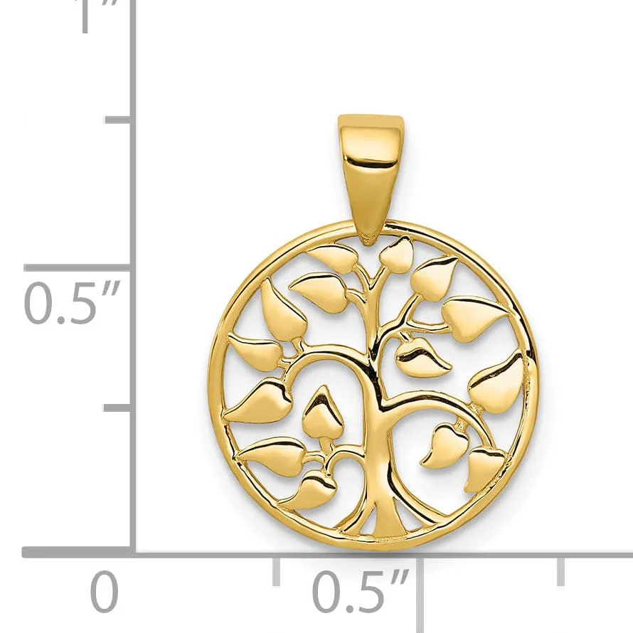 14k Yellow Gold Solid Textured Polished Finish Tree Of Life in Round Shape Design Pendant