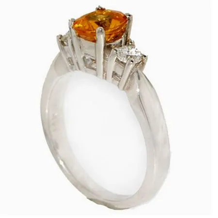 14KT White Gold Three-Stone Yellow Sapphire and Diamond Ring