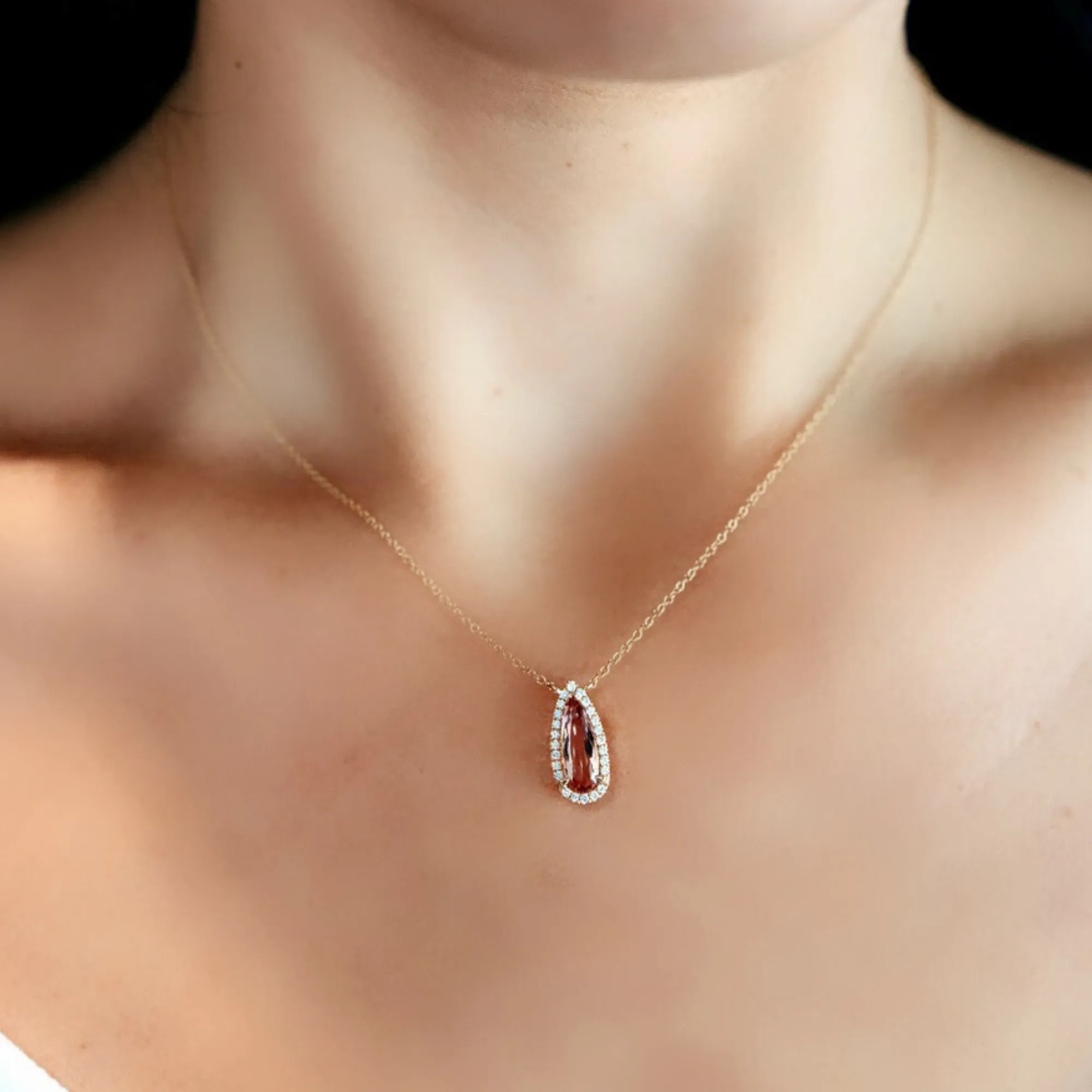 1.55ct Imperial Topaz Diamond Halo Necklace