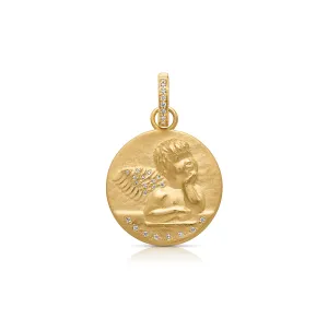 18KY Cherub Coin with Pave Charm