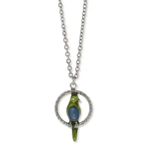 1928 Jewelry&reg; Pewter Blue & Green Enamel Parrot Hoop Necklace 16"Adj.