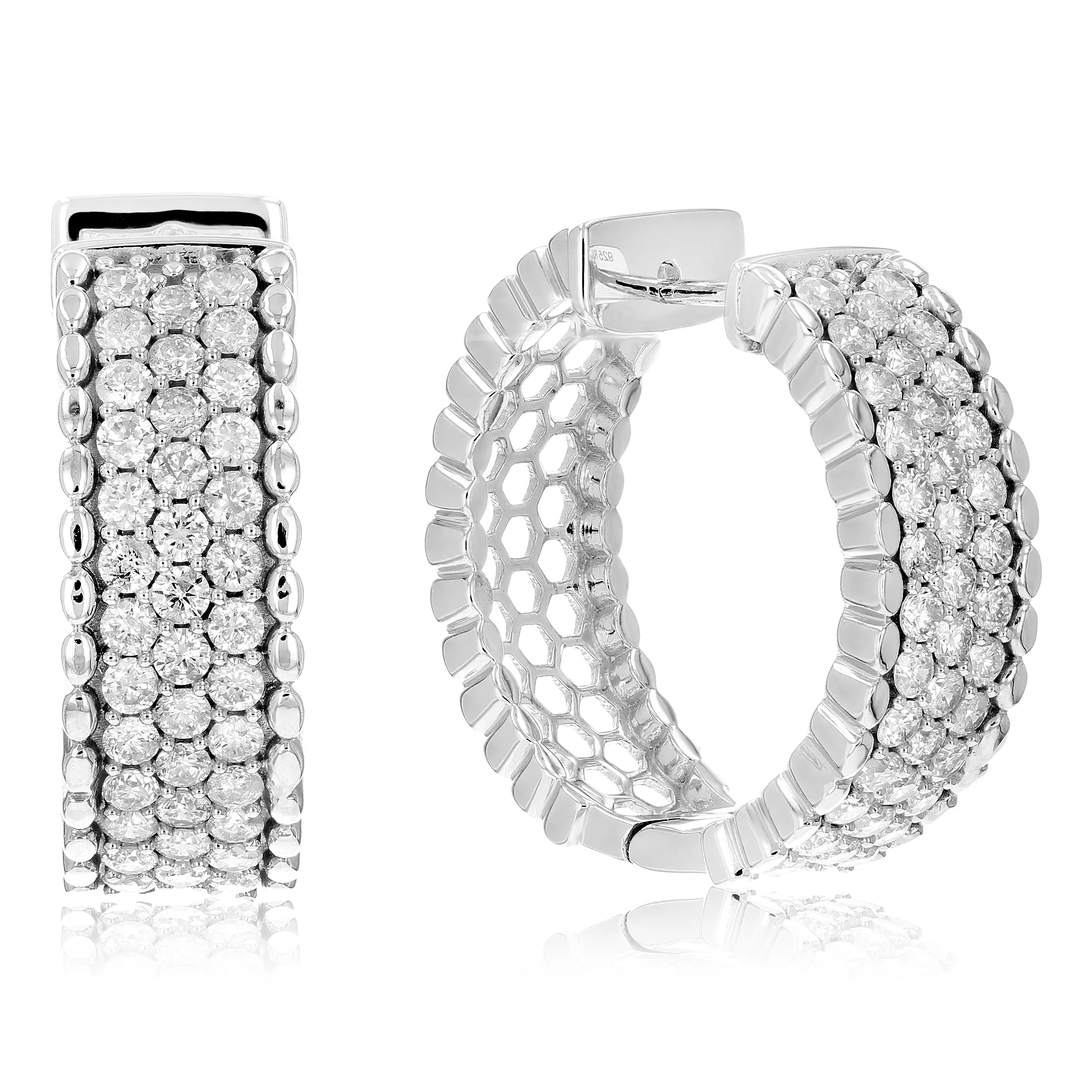 2 cttw Diamond Milgrain Hoop Earrings in .925 Sterling Silver