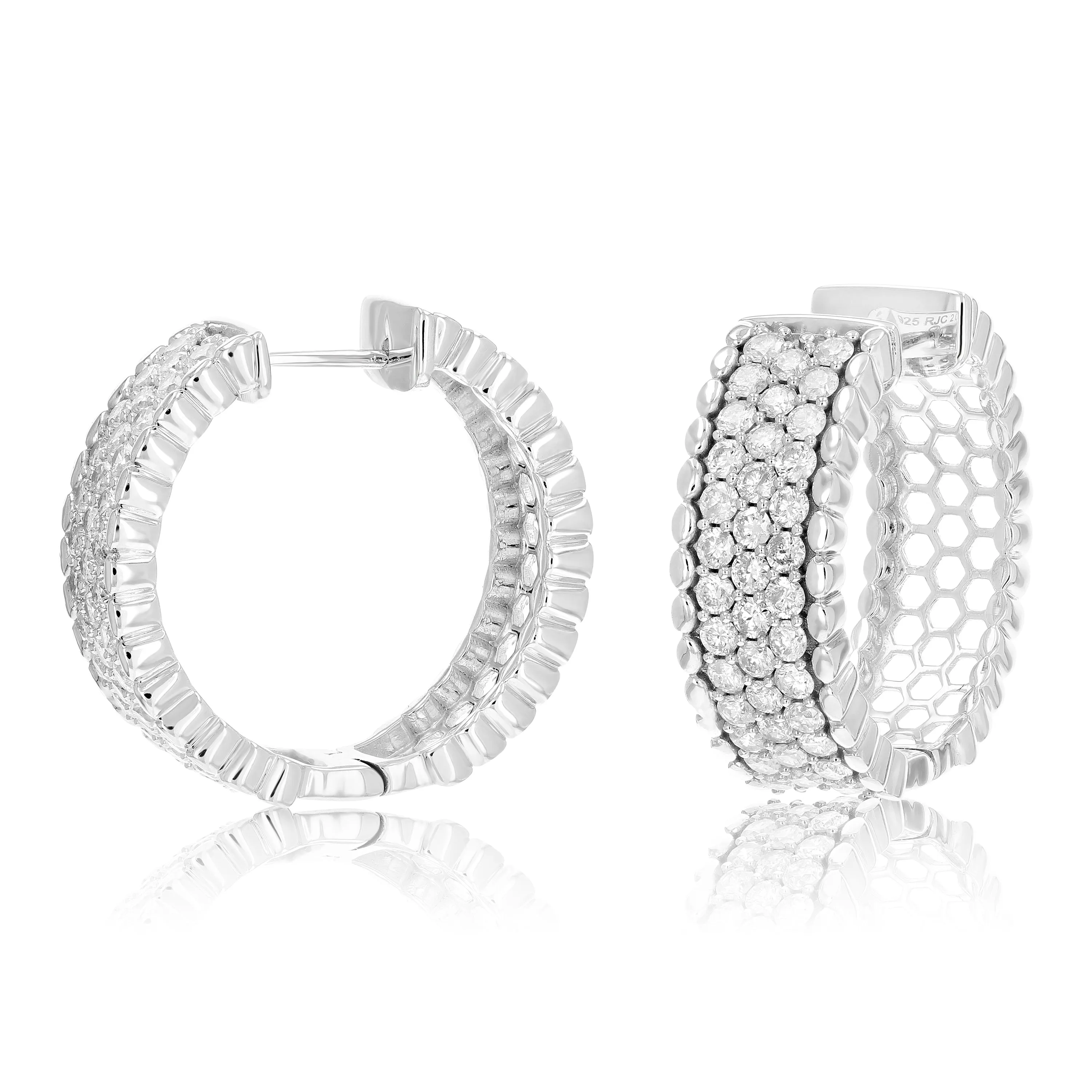 2 cttw Diamond Milgrain Hoop Earrings in .925 Sterling Silver