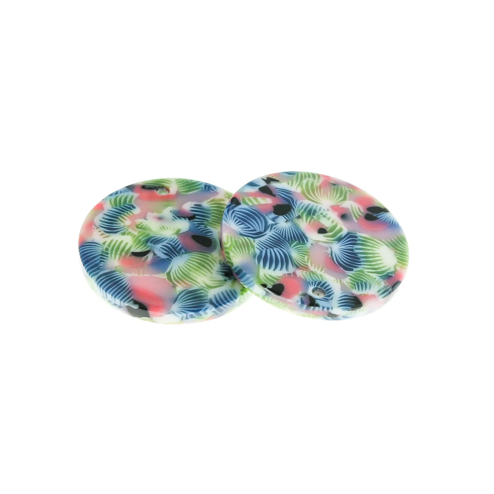 2 Multicolored Swirl Round Resin Charms 2 Sided - K531