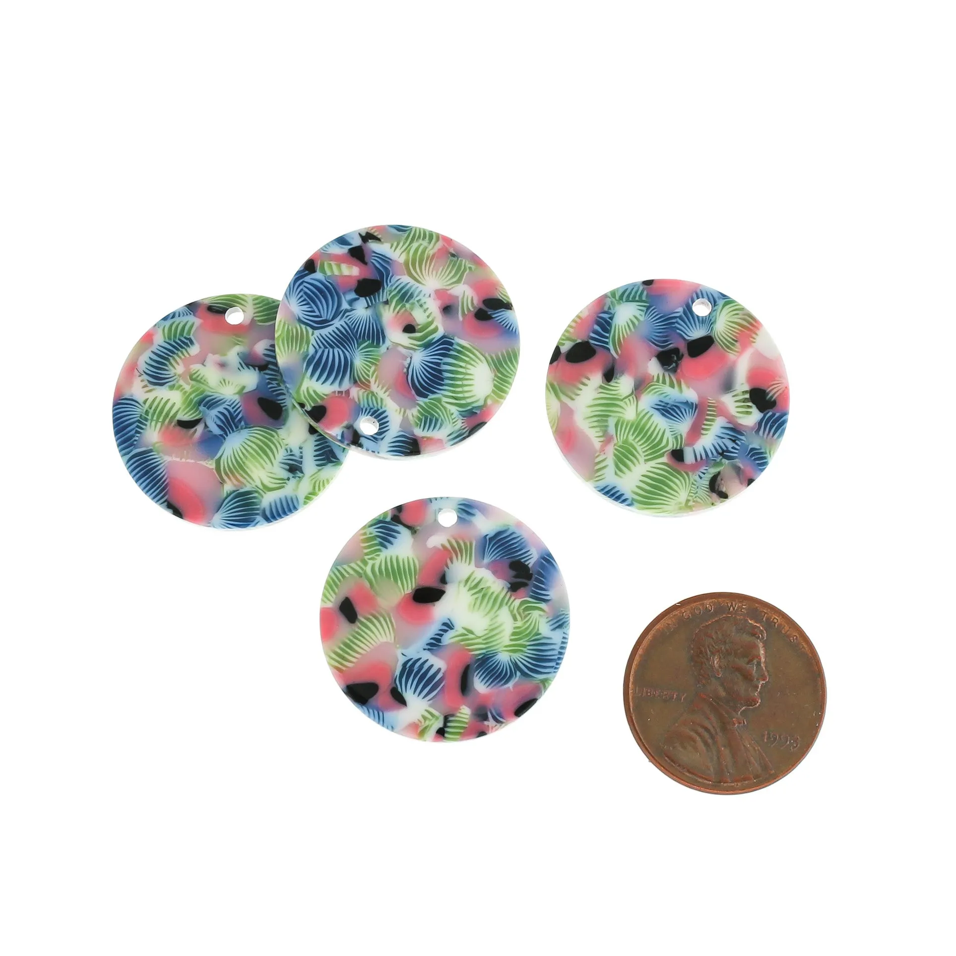 2 Multicolored Swirl Round Resin Charms 2 Sided - K531