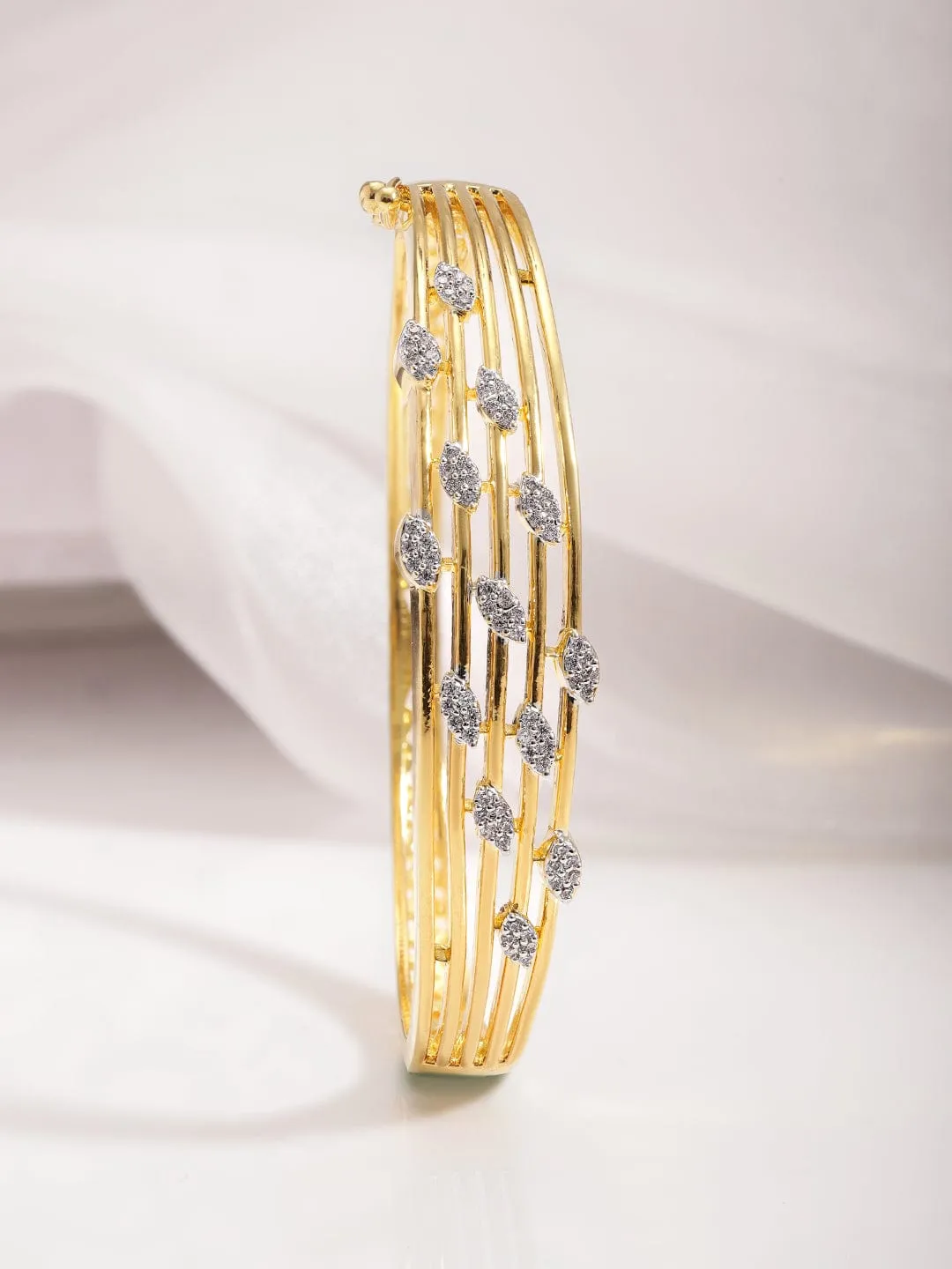 22KT Gold Cubic Zirconia Studded Bangle Style Bracelet.