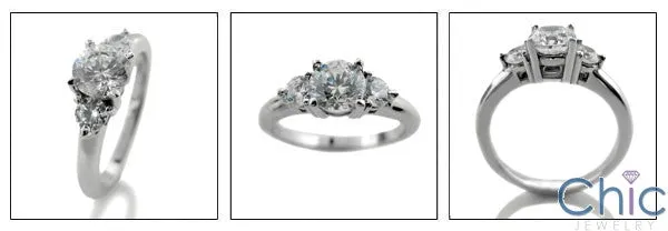 3 Stone 2.25 Round Center .80 Cubic Zirconia Cz Ring