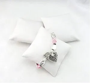 3 White Leather Bracelet Watch Pillow Jewelry Displays 3"