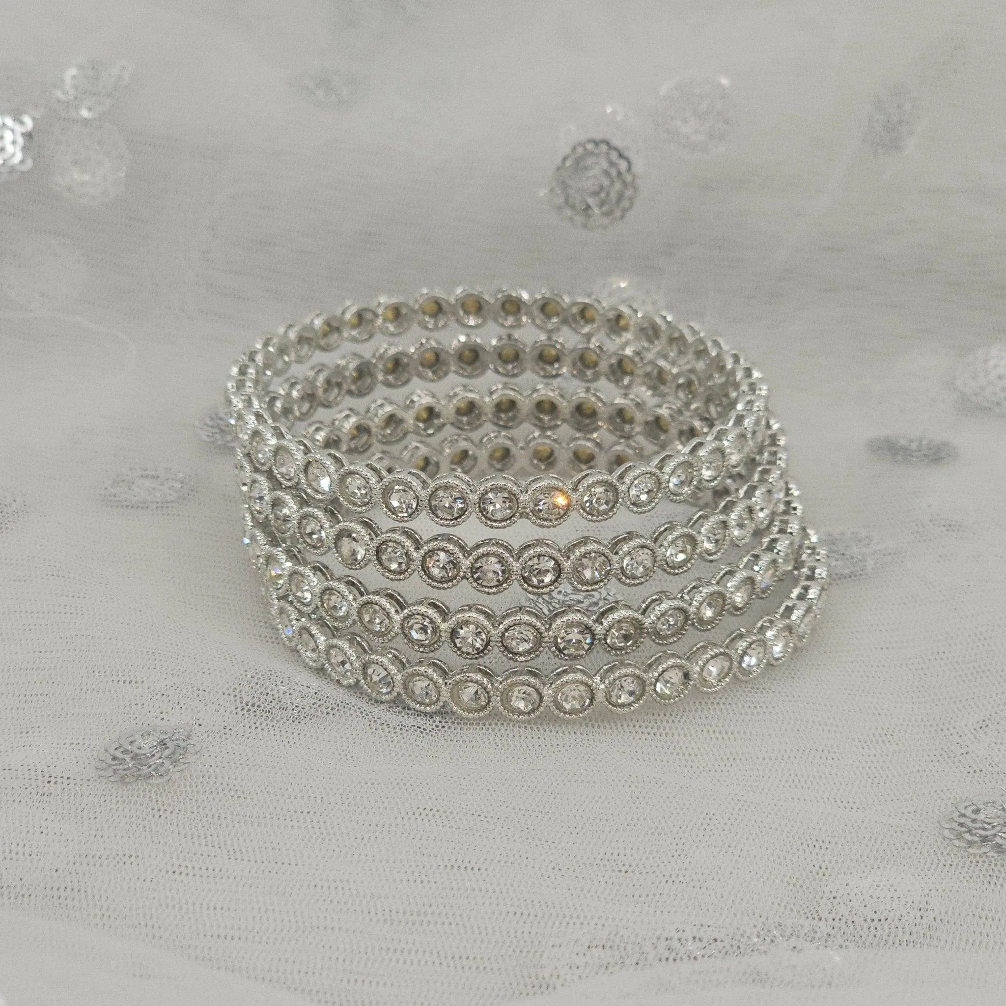 4 Pcs Silver plated zircon bangles