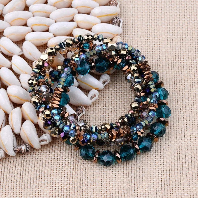 5 Pcs/Set Elastic Hematite Copper Nuggets Colorful Gemstone Bracelet