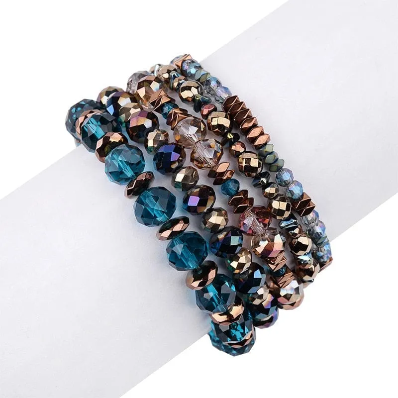 5 Pcs/Set Elastic Hematite Copper Nuggets Colorful Gemstone Bracelet