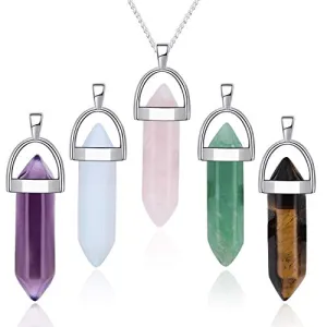 5pcs Crystal Necklace Hexagonal Pendant Gemstone Chakra Healing Crystal Necklace