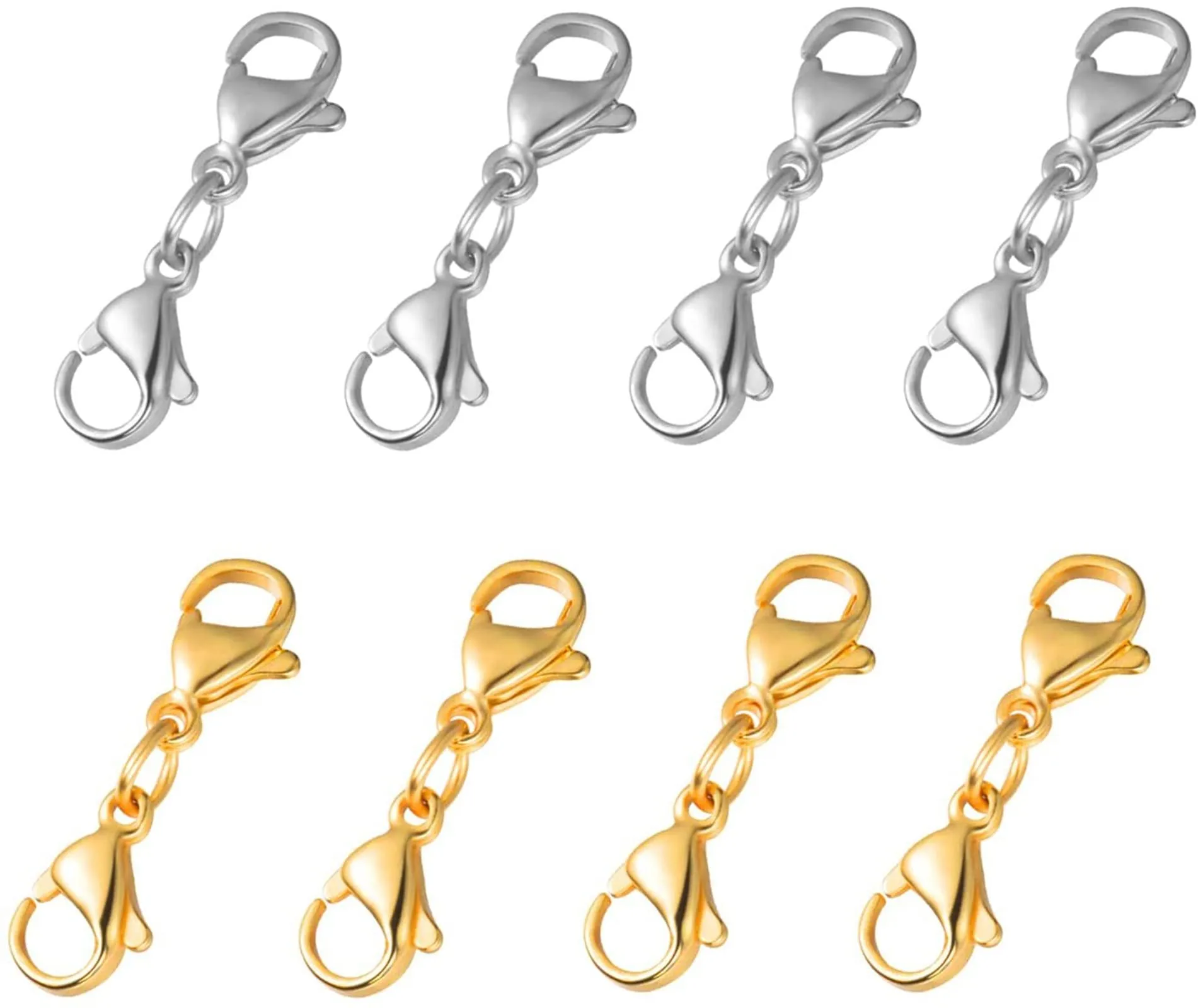 8 Pieces Double Lobster Clasps Mini Bracelet Clasps Replacement Lanyard Snap Hook,Metal Lobster Claw Clasps for DIY Jewelry Making Bracelet Crafts (Gold & Silver)