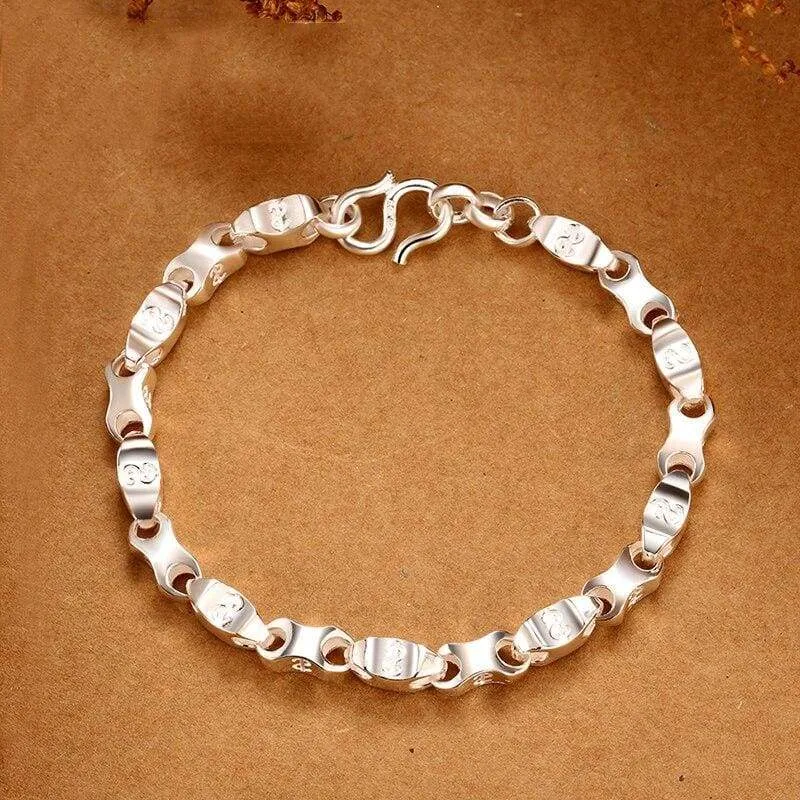 925 Sterling Silver Bracelets Men Women Rectangle Money Bracelet Handmade Vintage Jewellery