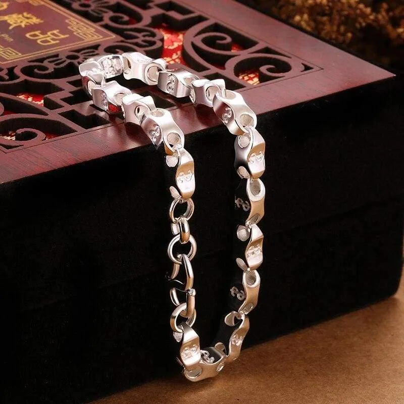 925 Sterling Silver Bracelets Men Women Rectangle Money Bracelet Handmade Vintage Jewellery