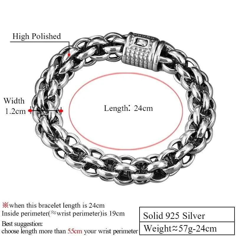 925 Sterling Silver Link Chain Thick Men Bracelet Vintage Thail  Handmade Rock Biker Men's Bracelets 2017