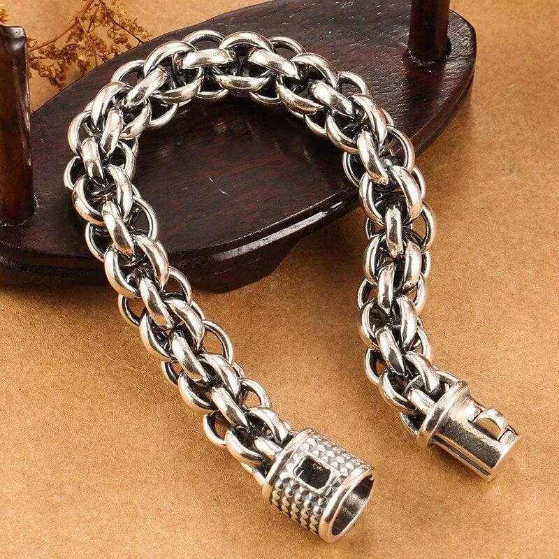 925 Sterling Silver Link Chain Thick Men Bracelet Vintage Thail  Handmade Rock Biker Men's Bracelets 2017