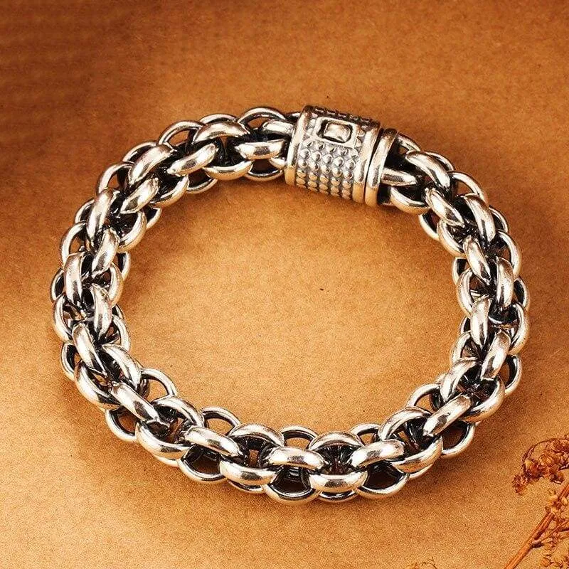 925 Sterling Silver Link Chain Thick Men Bracelet Vintage Thail  Handmade Rock Biker Men's Bracelets 2017