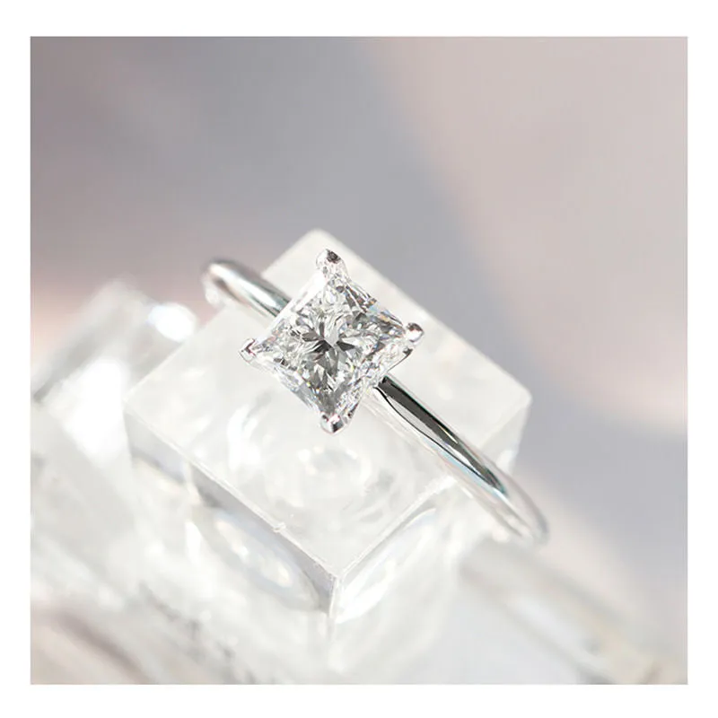 925 Sterling Silver Princess Cut Wedding Ring