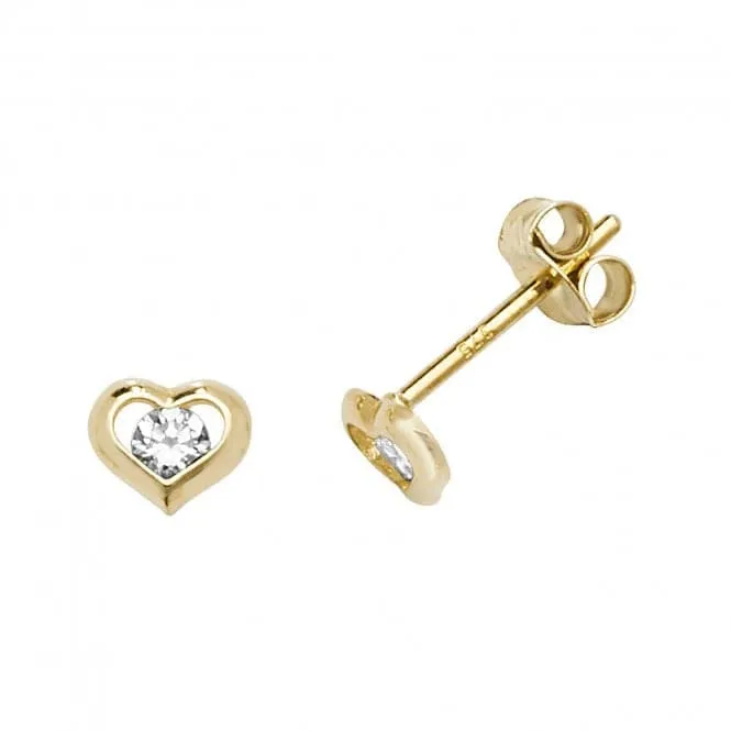 9ct Yellow Gold Zirconia Heart Stud Earrings ES607