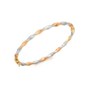 9K 3-Colour Gold Satin Twist Bangle