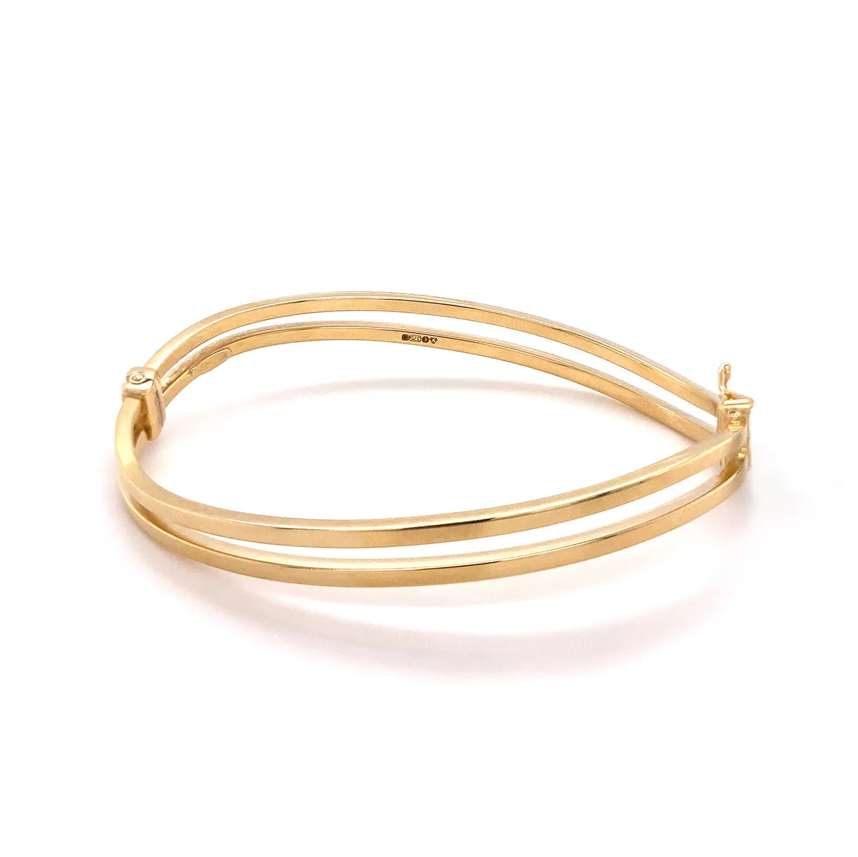 9K Yellow Gold 5mm Double-Square-Tube Wave Bangle