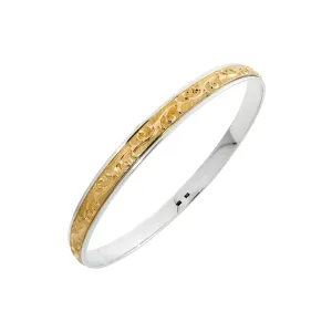 9K Yellow Gold and Silver Filled Pattern Bangle - 20675172