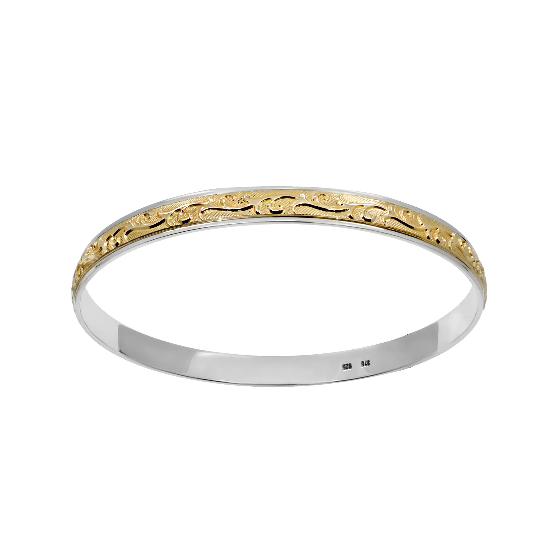 9K Yellow Gold and Silver Filled Pattern Bangle - 20675172