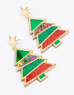 Acrylic Geometric Christmas Tree Drop Earrings