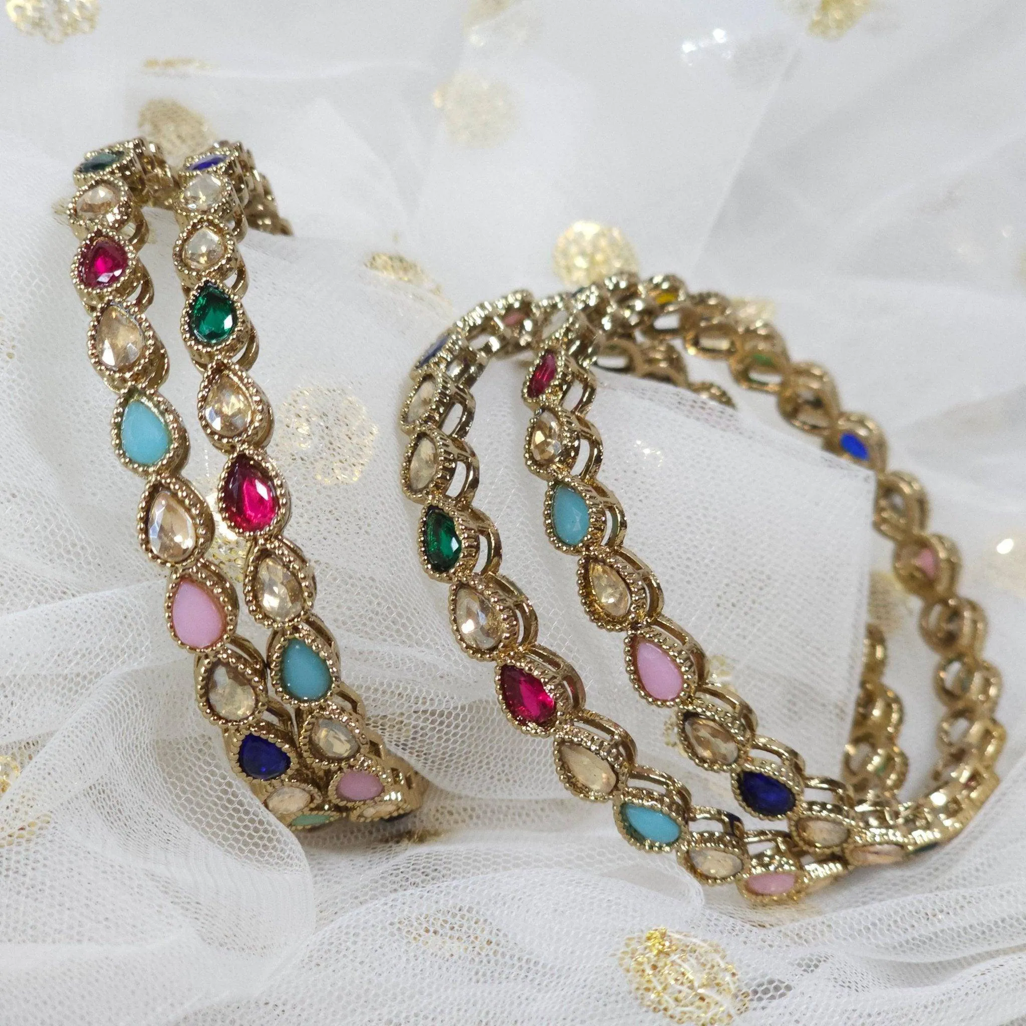 Alona - Antique Gold Multicolour Bangles