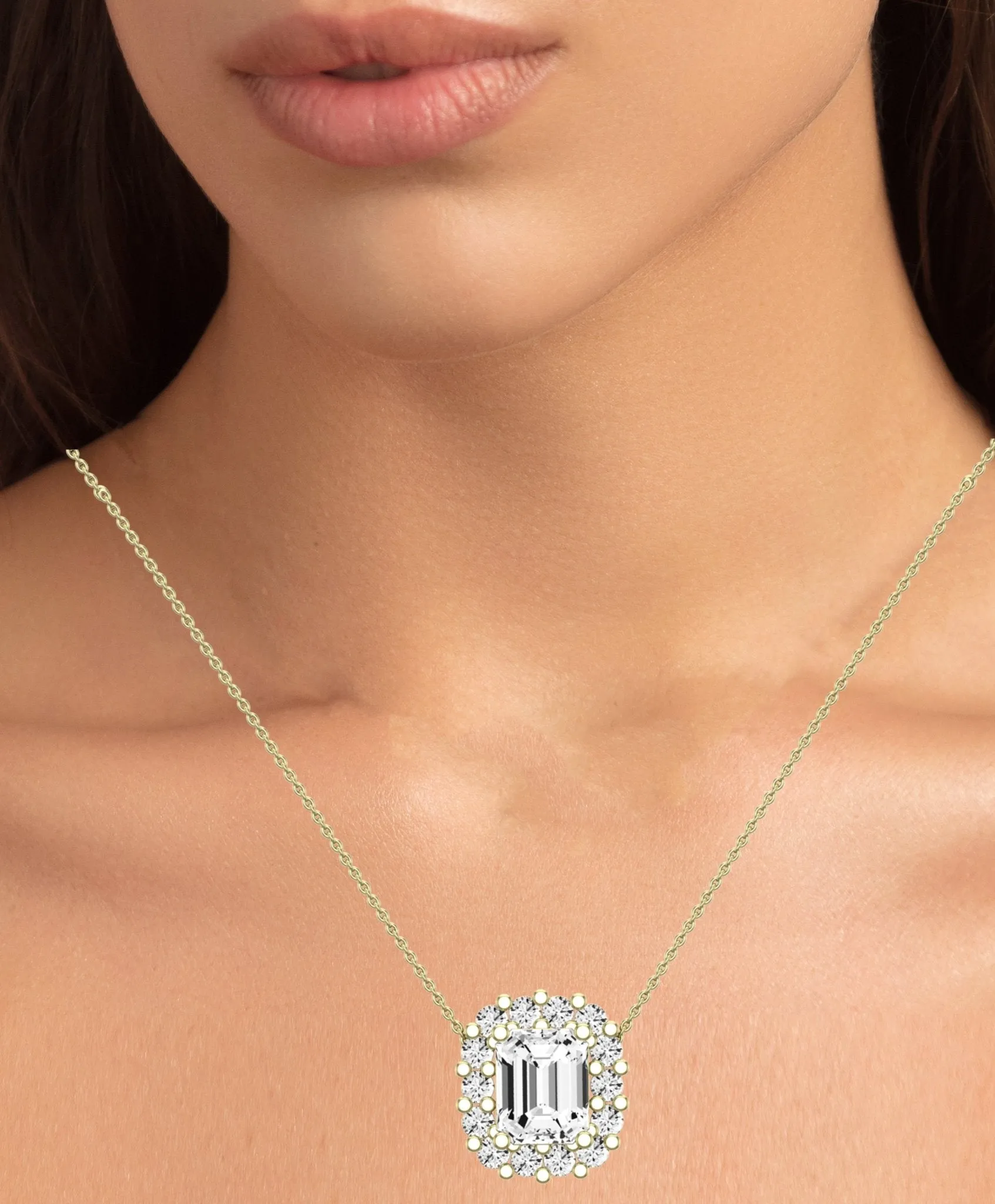 Angelwing Emerald Cut Lab Diamond Halo Necklace