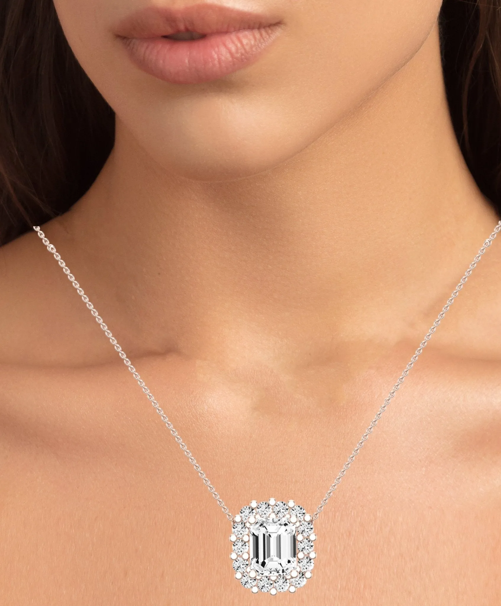 Angelwing Emerald Cut Lab Diamond Halo Necklace