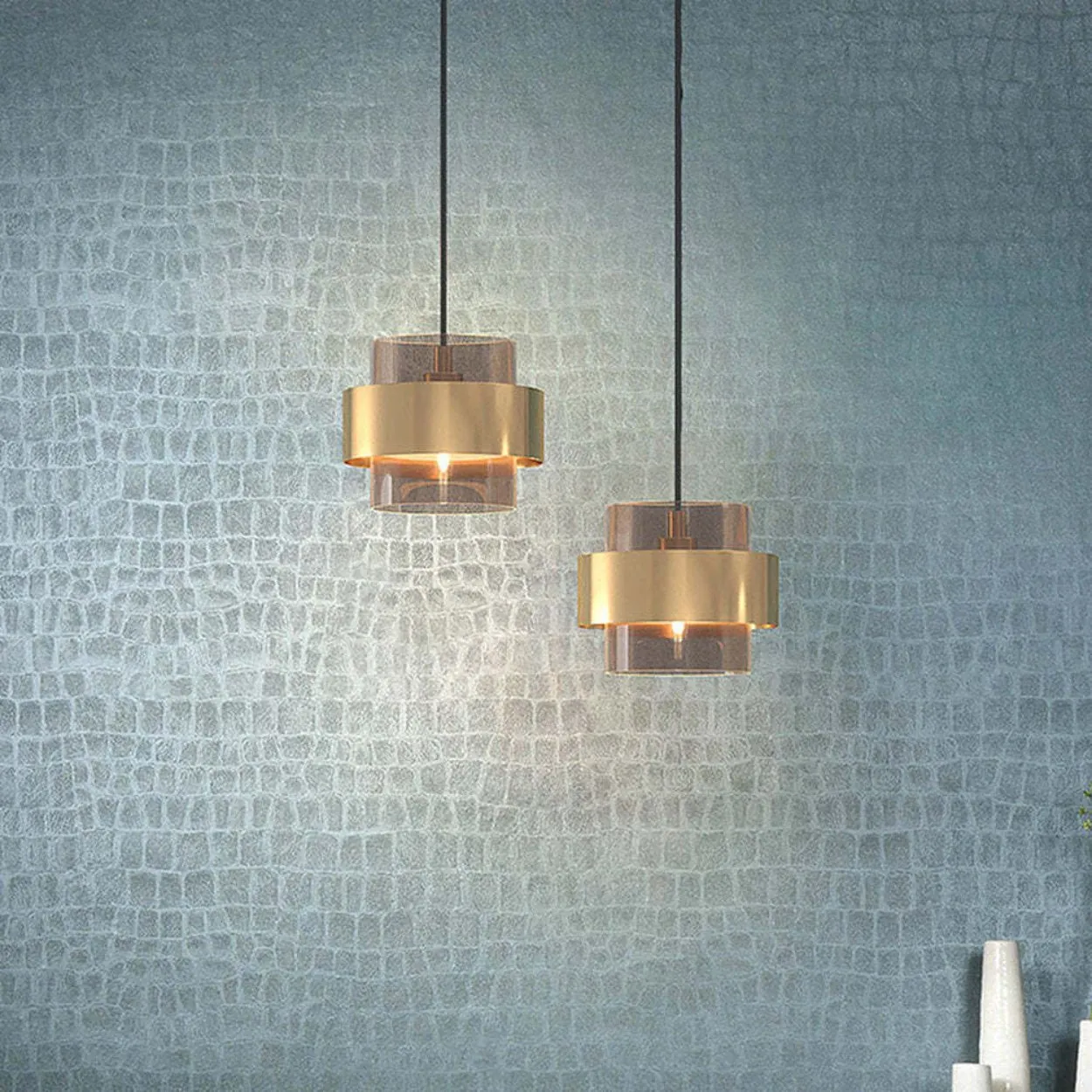 ANKUR LIGHTING DUAL-LAYER GLASS AND METAL MODERN GLASS PENDANT LIGHT